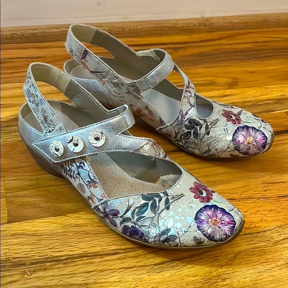 Rieker Mary Jane floral metallic heels size 39/8 - Picture 1 of 8